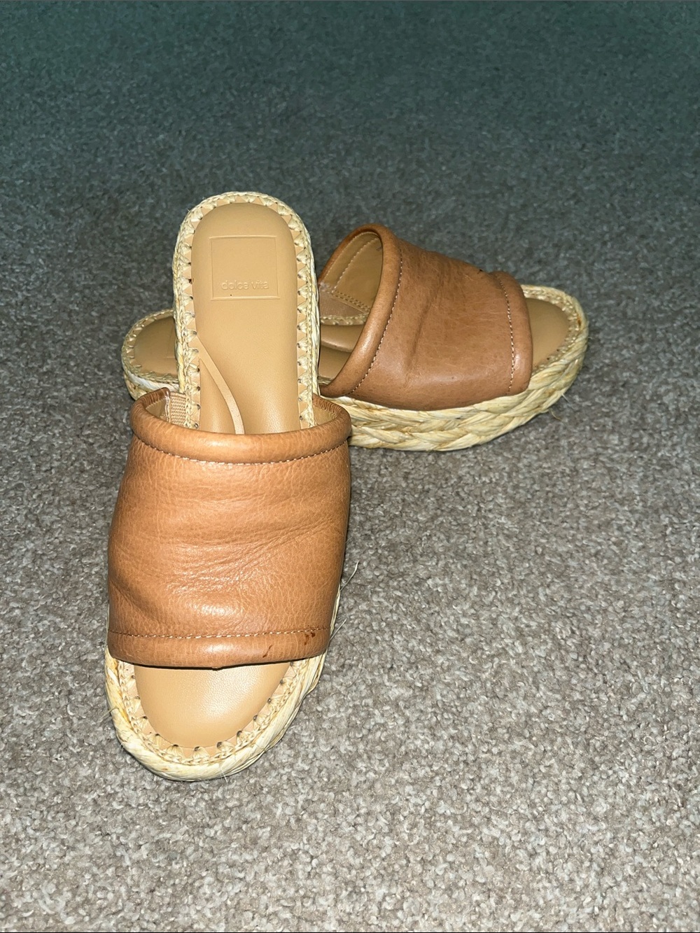 Dolce Vita Tan Leather Espadrille Slide Mules